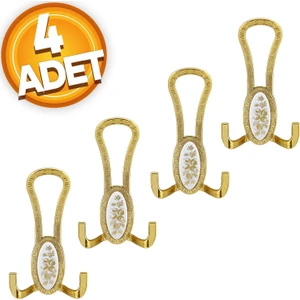 Palmira Portmanto Vestiyer Duvar Askısı Metal Dolap Elbise Askılığı Gold Beyaz Desenli (4 Adet)