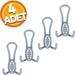 Palmira Portmanto Vestiyer Duvar Askısı Metal Dolap Elbise Askılığı Krom Beyaz Desenli (4 Adet)