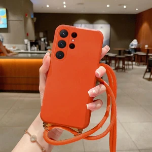 Galaxy A33 5g ile Uyumlu Ipli Boyun Askılı Silikon Kılıf Kadife Iç Yüzeyli Epiphany Kılıf Turuncu