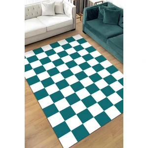 Minimalist Yeşil Beyaz Halı Kareli Oturma Odası Halısı Retro Tarzı Salon Halısı