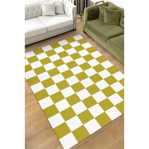 Minimalist Damalı Sarı Beyaz Halı Kareli Oturma Odası Halısı Retro Tarzı Salon Halısı