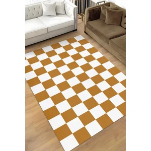 Minimalist Damalı Turuncu Beyaz Halı Kareli Oturma Odası Halısı Retro Tarzı Salon Halısı