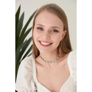 Furtek Aksesuar Kadın Helena Kristal Zirkon Taşlı Model Gümüş Abiye Elbise Düğün Nişan Söz Kına Gelin Günlük Choker