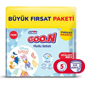 Mutlu Bebek 5 Numara Külot Bebek Bezi Büyük Fırsat Paketi - 12 Saat Kuruluk - 124 Adet