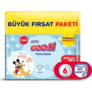 Mutlu Bebek 6 Numara Külot Bebek Bezi Büyük Fırsat Paketi - 12 Saat Kuruluk - 104 Adet