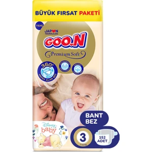 Premium Soft 3 Numara Süper Yumuşak Bant Bebek Bezi Avantajlı Fırsat Paketi - 152 Adet