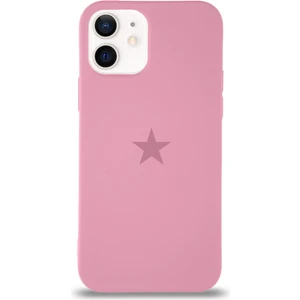 Kzy Apple iPhone 12 ile Uyumlu Kapak Yıldız Logolu Içi Kadife Lansman Silikon Kılıf - Pembe