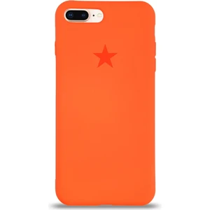 Kzy Apple iPhone 7 Plus ile Uyumlu Kapak Yıldız Logolu Içi Kadife Lansman Silikon Kılıf - Turuncu