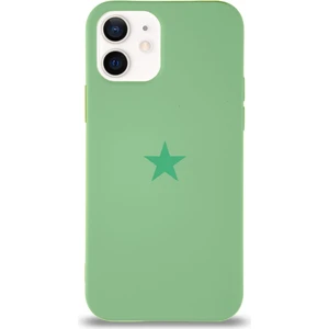 Kzy Apple iPhone 12 ile Uyumlu Kapak Yıldız Logolu Içi Kadife Lansman Silikon Kılıf - Yeşil