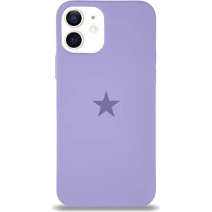 Kzy Apple iPhone 12 ile Uyumlu Kapak Yıldız Logolu Içi Kadife Lansman Silikon Kılıf - Lila