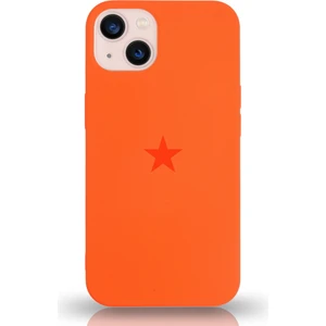 Apple iPhone 13 ile Uyumlu Kapak Yıldız Logolu Içi Kadife Lansman Silikon Kılıf - Turuncu