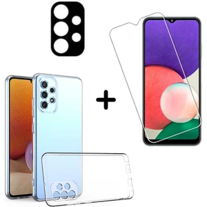 Samsung Galaxy A23 4g ile Uyumlu Kılıf Şeffaf Temperli Kırılmaz Cam Ekran ve Kamera Lens Koruyucu Seti