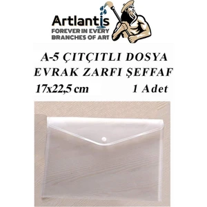 A5 Çıtçıtlı Dosya Şeffaf 1 Adet A-5 Çıtçıtlı Zarf Dosya Transparan 17X22.5 cm Küçük Boy Çıtçıtlı Dosya