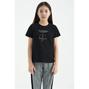 Tommy Life Siyah O Yaka Baskı Detaylı Rahat Kalıp Kız Çocuk T-Shirt - 75129