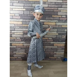 Başak Sünnet (4-10 Yaş) Gümüş Gri Tokalı Kaftan Sünnet Kıyafeti