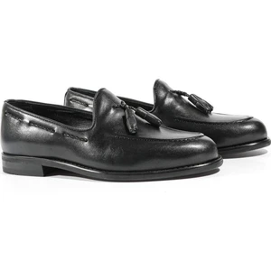 Antik Model Parlak Siyah Erkek Hakiki Deri Kundura