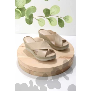 Bej Hakiki Deri Kadın Terlik K04907018503