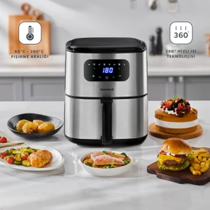 Airfrday 2503H 8 Farklı Program Dokunmatik Ekran 4,2 Litre Smart Airfryer (Wi-Fi ile Kontrol)
