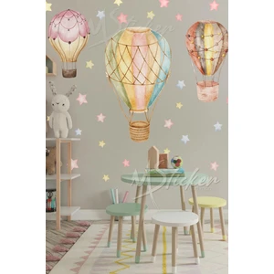 Pembe Tonlarda Uçan Balonlar ve Yıldızlar Çocuk Bebek Odası Duvar Sticker Seti