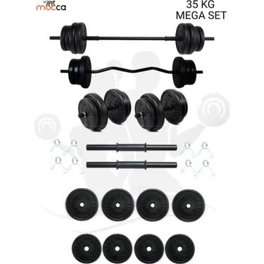 Moccastyle 38 kg Z-Barlı Megaset Halter Seti ve Dambıl Seti Ağırlık Fitness