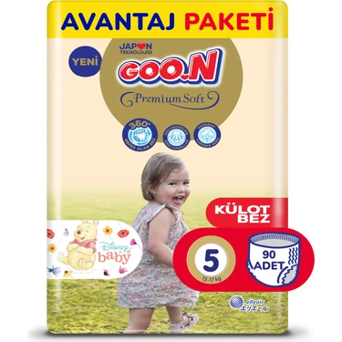 Goo.N Premium Soft 5 Numara Süper Yumuşak Külot Bebek Bezi Avantajlı Paket - 90