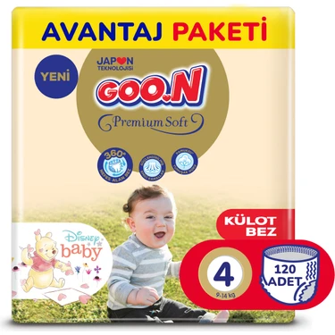 Goo.N Premium Soft 4 Numara Süper Yumuşak Külot Bebek Bezi Avantajlı Paket - 120