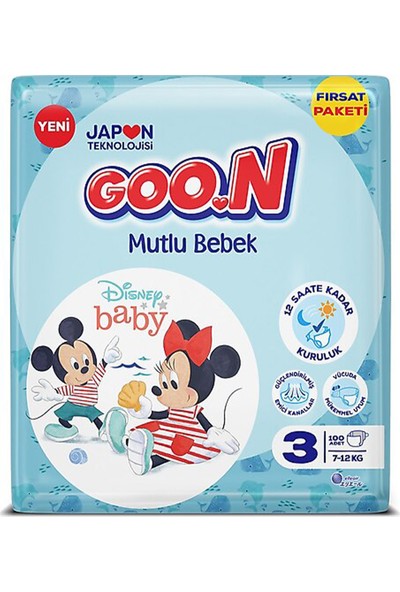Goo.N Mutlu Bebek 3 Numara Bant Bebek Bezi Aylık Fırsat Paketi - 12 Saat Kuruluk - 100 Adet