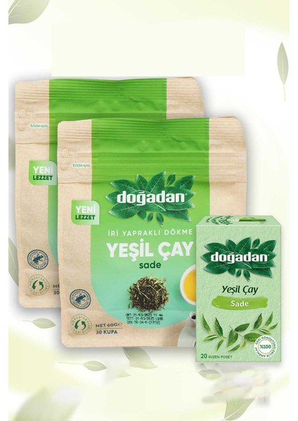 Dökme Yeşil Çay Sade 60 gr x 2 Adet ve Yeşil Çay Sade 20'li Poşet Çay