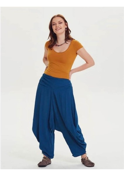 Drape Bel Detaylı Dökümlü Bordo Şalvar Pantolon
