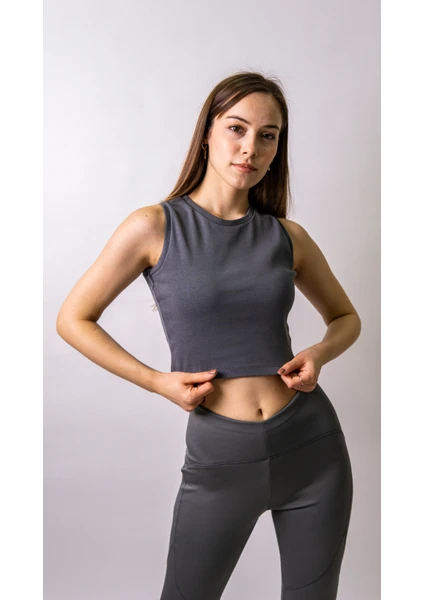 Bisiklet Yaka Penye Crop Body