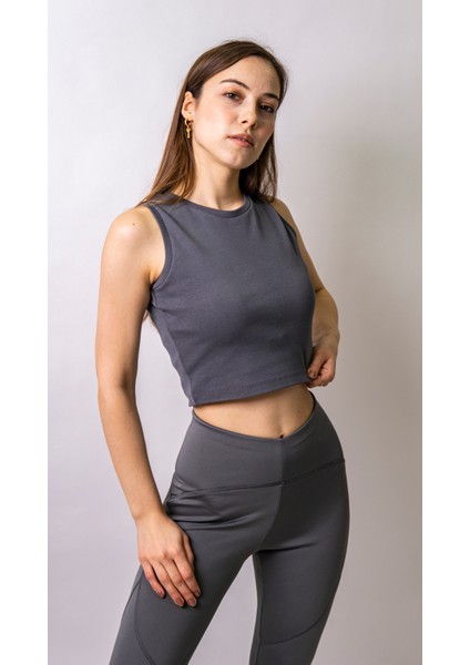 Bisiklet Yaka Penye Crop Body