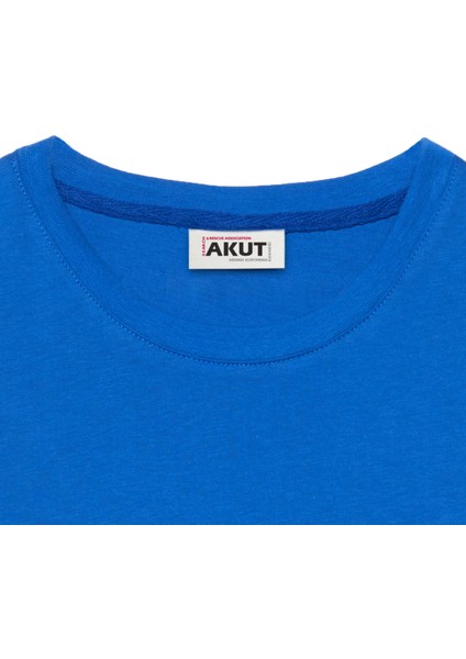 Dalga Motifli Unisex Tişört - Mavi - L