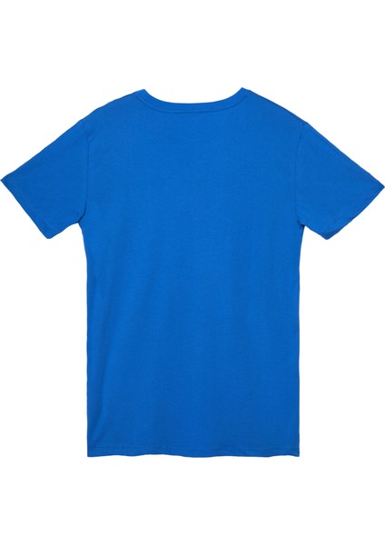 Dalga Motifli Unisex Tişört - Mavi - M