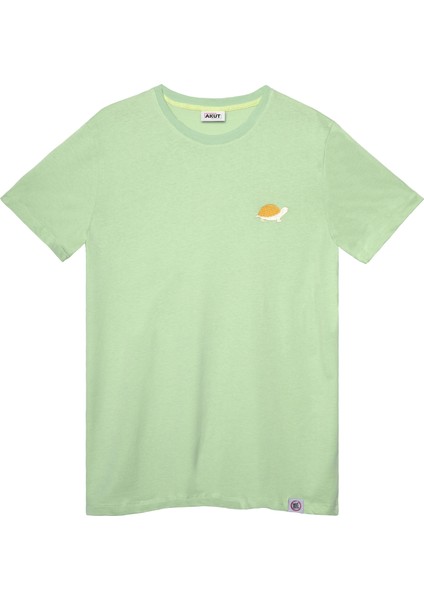 Kaplumbağa Motifli Unisex Tişört - Su Yeşili - L