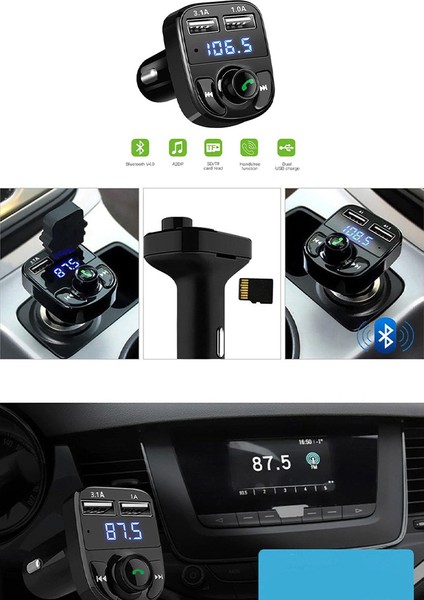 Universal Otomobillere Uyumlu Araç Fm Transmitter Bluetooth Cihazı Araba Mp3 Çalar Oto Çakmaklık Şarj Aleti Müzik Kiti