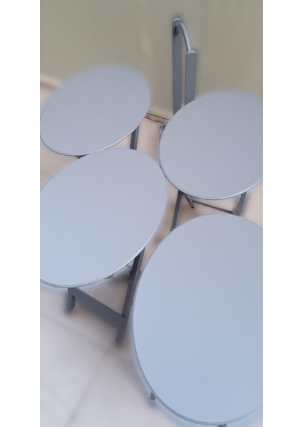 Çanta Zigon Sehpa Oval Model Dörtlü Ahşap Mdf Gri Renk Uyumu El Yapımı