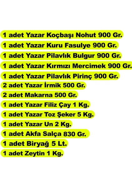 Ramazan Paketi 13 Parça 21,5 Kg. fiyatları