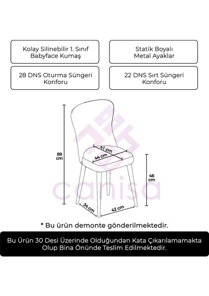 Canisa Concept Tita Serisi 4 Adet Mutfak Sandalyesi Metal Siyah Ayaklı 1. Sınıf Babyface Kumaş