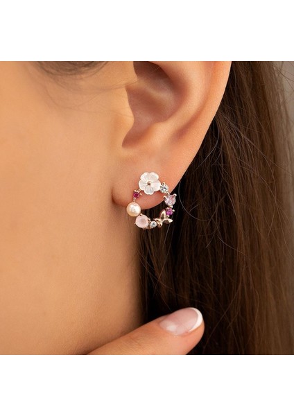 Inci Taneli Manolya Çiçeği Kadın Gümüş Küpe