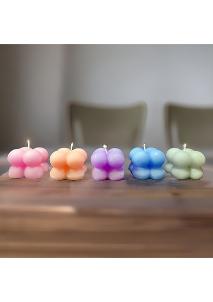 5 Renk Mini Bubble Mum (Kına, Nişan, Bebek, Bride, Düğün Organizasyon Hediyelik Mum ) 5'li Set ( Pembe - Turuncu - Mor - Mavi - Beyaz ) fiyatları