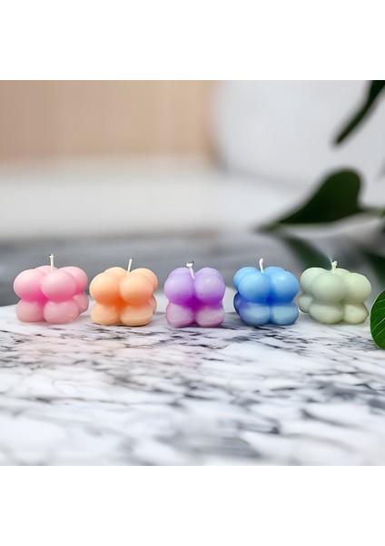 5 Renk Mini Bubble Mum (Kına, Nişan, Bebek, Bride, Düğün Organizasyon Hediyelik Mum ) 5'li Set ( Pembe - Turuncu - Mor - Mavi - Beyaz ) modelleri
