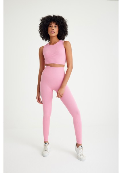 Toparlayıcı Dikişsiz Tayt - Crop Top Fitilli Takım modelleri