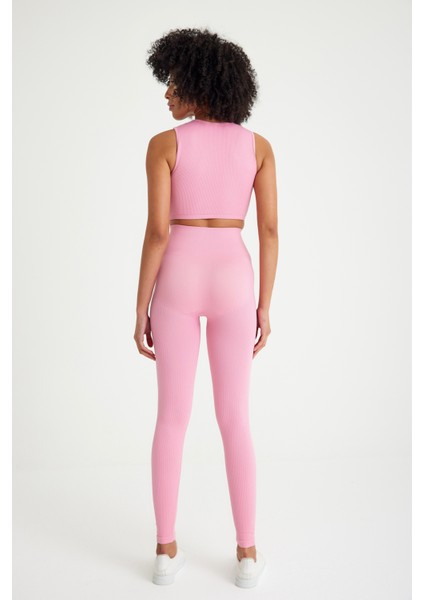 Toparlayıcı Dikişsiz Tayt - Crop Top Fitilli Takım indirimleri