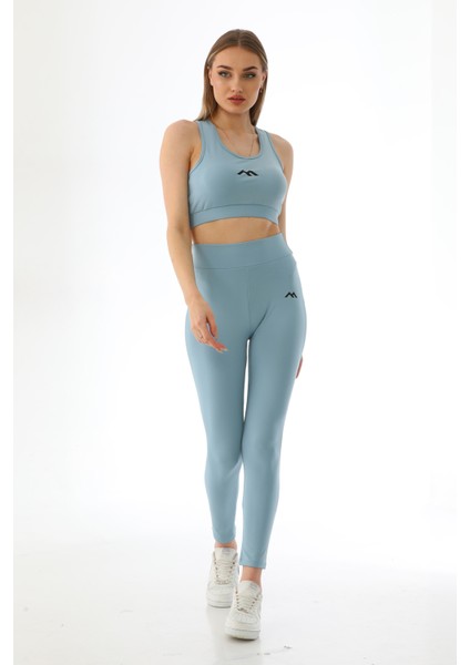 Spor Sukuba Kumaş Kaplı Badi Atlet & Lastikli Yüksek Bel Tayt Takım