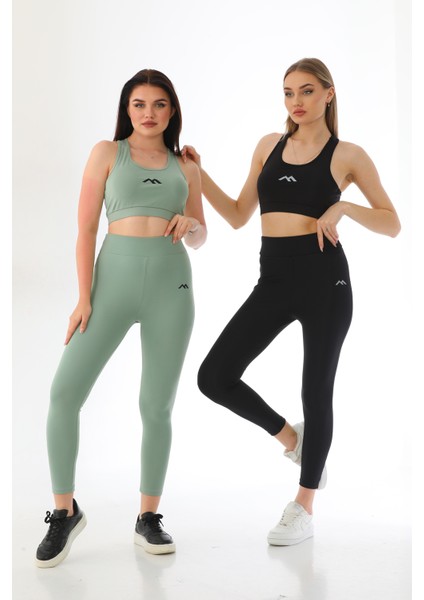 Spor Sukuba Kumaş Kaplı Badi Atlet & Lastikli Yüksek Bel Tayt Takım fırsatları