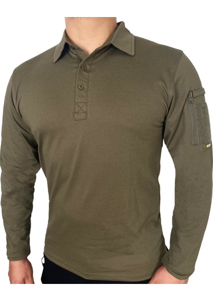 Wolftrap Tactical Kapan Polo Yaka 2 Cepli Uzun Kollu Taktik T-Shirt Haki