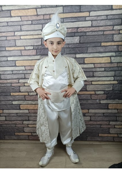 (4-10 Yaş) Krem Altın Tokalı Kaftan Sünnet Kıyafeti