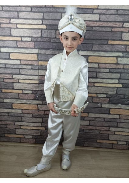 (4-10 Yaş) Krem Altın Tokalı Kaftan Sünnet Kıyafeti