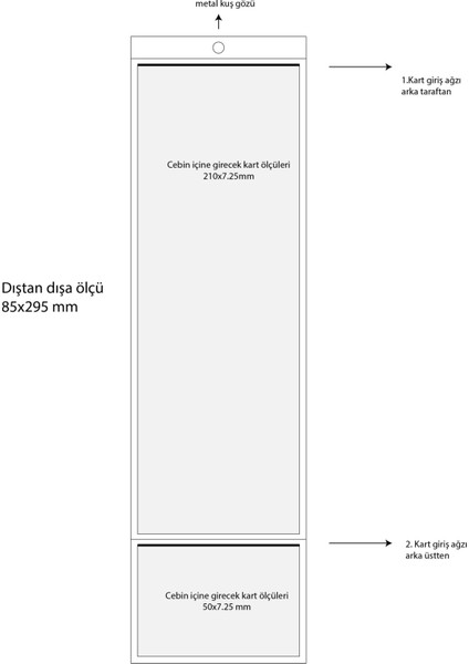 2 Cepli  etiketi, Kart ve Etiket Cebi, Üstten Delikli Şeffaf Yumuşak Plastik Cep 85X295 mm - 100 Adet