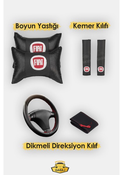 Fiat Koltuk Kılıfı Fiat Boyun Yastığı Fiat Kemer Pedi Fiat Dikmeli Direksiyon Kılıfı Fiatsetsiyah